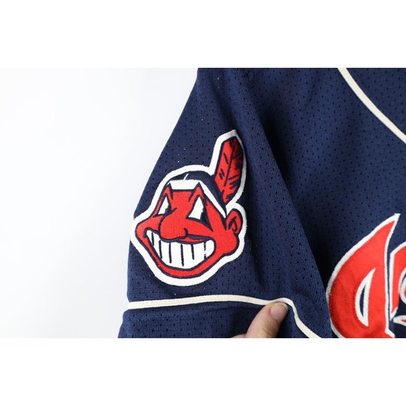 Vintage 90s Mizuno Mens Small Cleveland Indians Morita Baseball Jersey Blue #9 - Picture 8 of 11